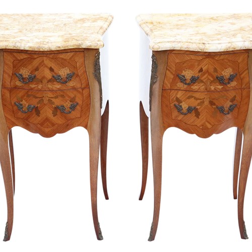 Pair of French marquetry bedside tables cupboards 