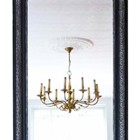 Ebonised / silver gilt wall overmantle mirror 