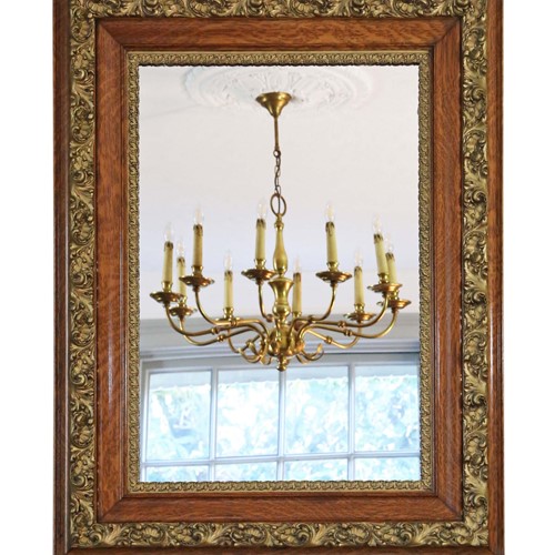 Large oak and gilt overmantle wall mirror 
