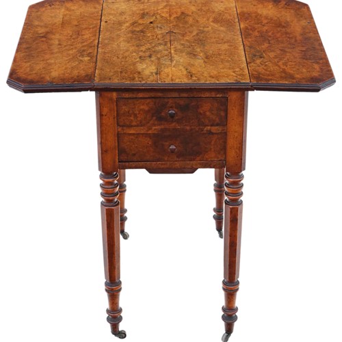 Victorian Burr Walnut Drop Leaf Work Table