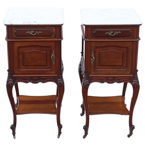Pair Of French Bedside Tables Cupboards Marble Top