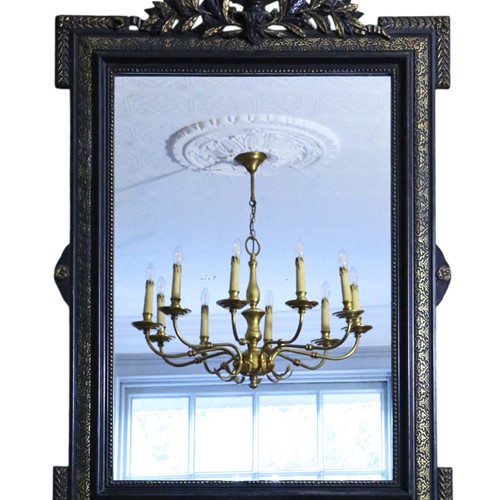 19th Century large ebonised gilt overmantle mirror