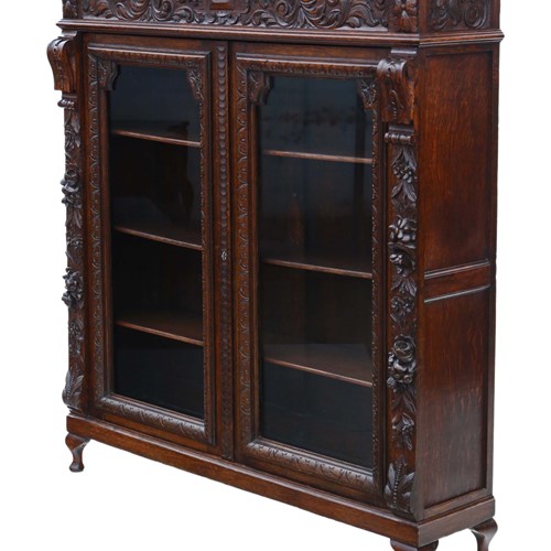 19th Century carved oak glazed bookcase