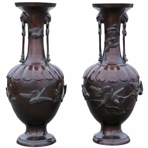 Pair Of Japanese Bronze Vases Meiji
