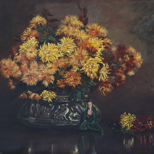  Large Oil On Canvas Painting Artwork By O. Redgrave Still Life With Genie