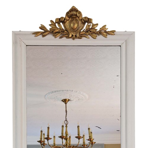 19Th Century Large Gilt White Overmantle Mirror