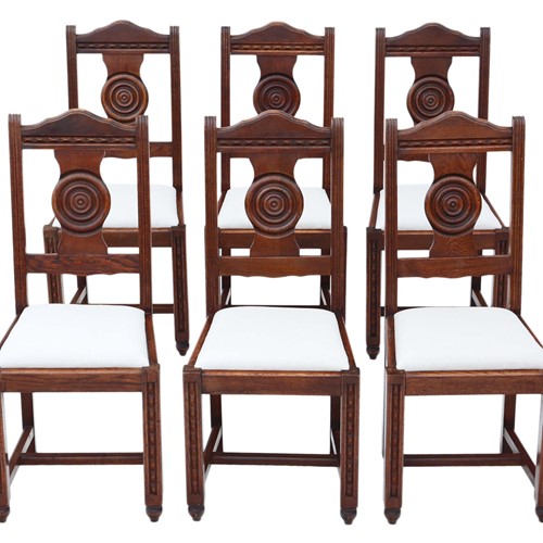 Antique Set Of 6 Oak Dining Chairs