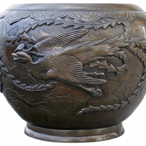 Antique Japanese Bronze Jardiniere Planter 