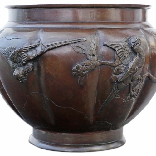 Antique Japanese Bronze Jardiniere Planter 