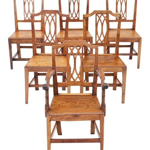 Antique Set Of 6 Elm Kitchen Dining Chairs