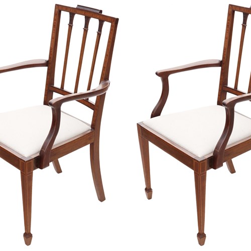 Pair Of Georgian Revival Mahogany Elbow Carver Dining Chairs, Antique Quality