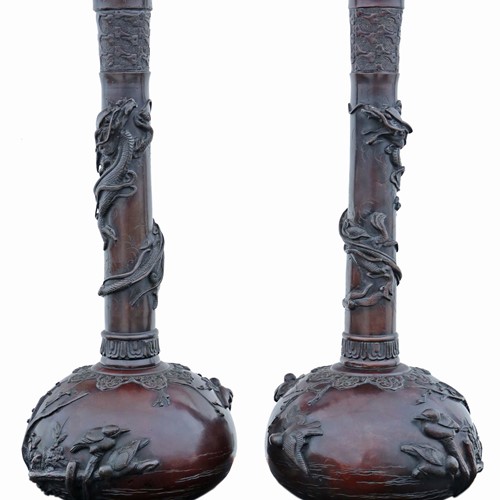 Antique Quality Pair Of Japanese Bronze Vases