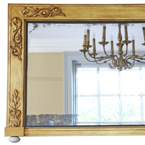 Antique Large Fine Quality Giltwood Overmantle Wall Mirror 19Th Century