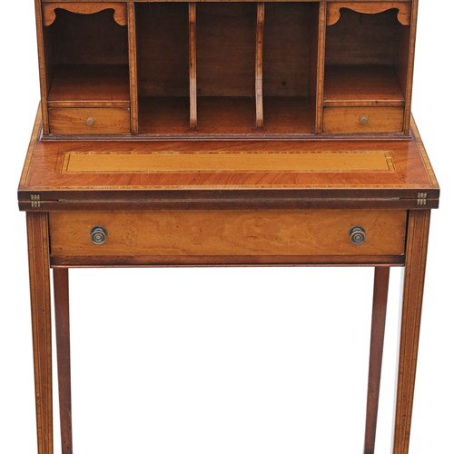 Antique Quality Small Satin Birch And Mahogany Writing Table Desk