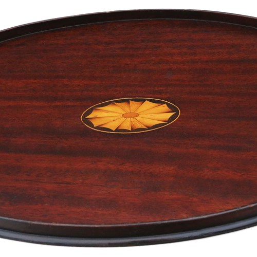 Antique Victorian Quality Inlaid Mahogany Oval Serving Tray Tea C1890