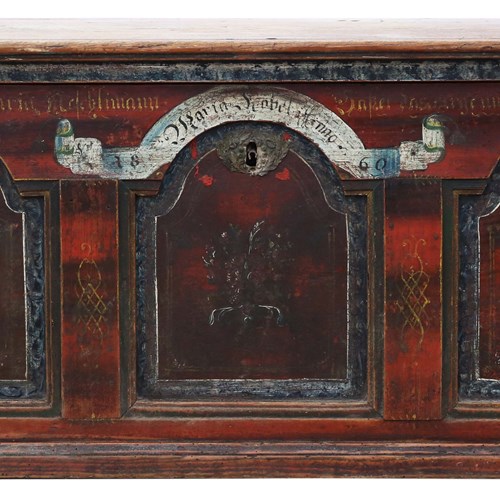 Antique 19Th Century Painted Coffer Box Marriage Chest