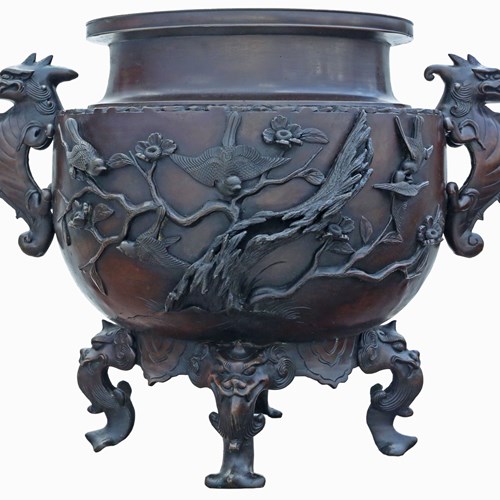 Antique Very Large 18" Fine Quality Japanese Oriental Bronze Jardinière Planter 