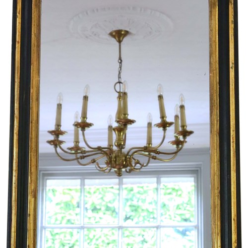 Antique Shaped 19Th Century Large Quality Black And Gilt Overmantle Wall Mirror