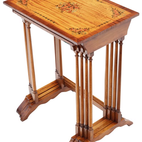 Antique Retro Vintage Fine Quality Satinwood Nest Of 4 Georgian Revival Tables