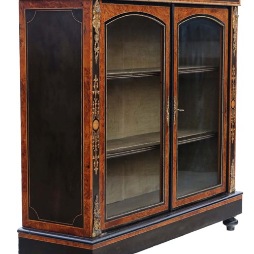 Antique C1880 Large Quality Amboyna And Burr Walnut Pier Display Cabinet