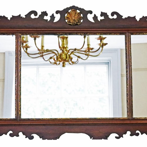 Antique Large Gilt And Mahogany C1900 Overmantle Wall Mirror Fine Quality