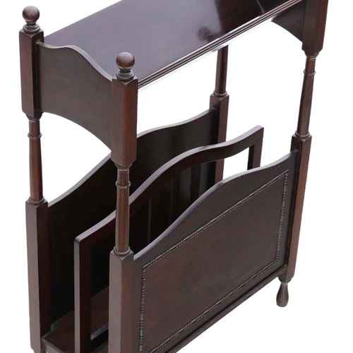 Antique Art Nouveau Mahogany Bookcase - Quality Book Trough Magazine Stand C1920
