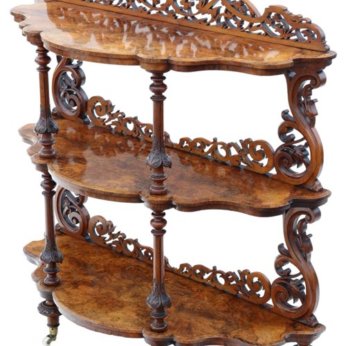 19Th Century Burr Walnut Demi-Lune Console Table Antique Display Serving Whatnot