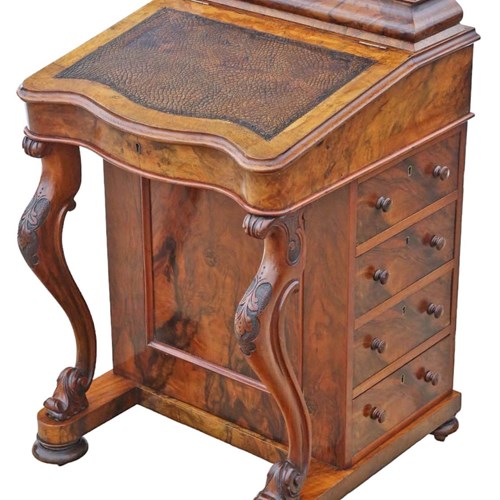 Victorian Burr Walnut Davenport Writing Table Desk - C. 1870