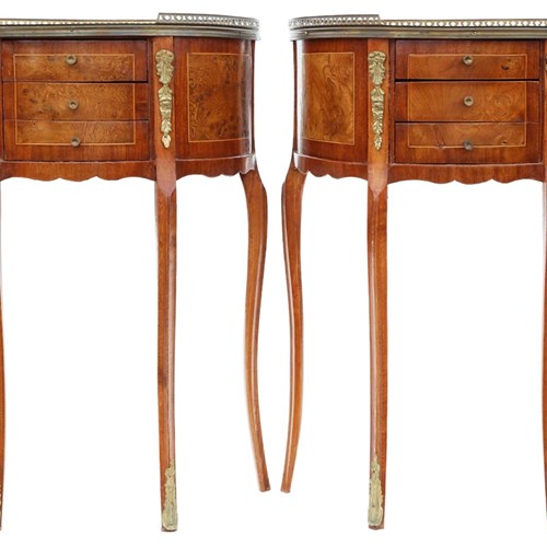 Pair Of Vintage Mid-20Th Century Burr Elm Or Walnut Bedside Tables Nightstands