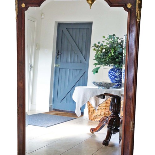 Antique Very Large Early 20Th Century Mahogany & Walnut Floor Wall Mirror