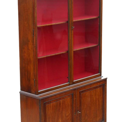 Large Antique Georgian Mahogany Bookcase Quality 19Th Century Display Cabinet