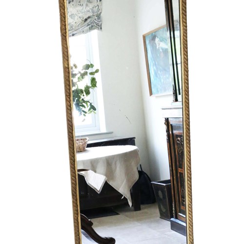 Antique C1900 Large Gilt Full Height Floor Wall Dressing Mirror – High-Quality