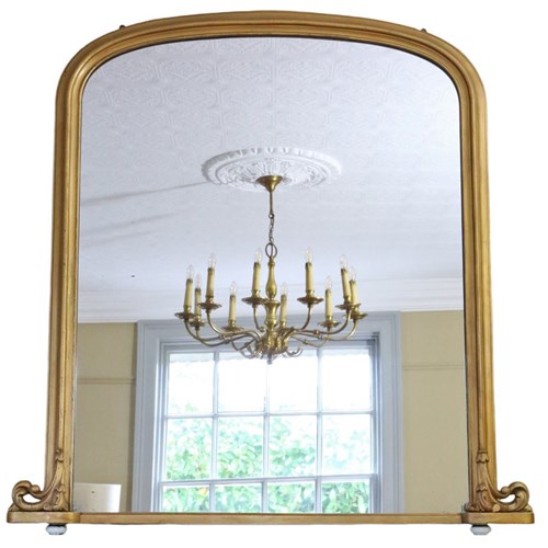 Antique Large 19Th Century Gilt Overmantle Wall Mirror – High-Quality