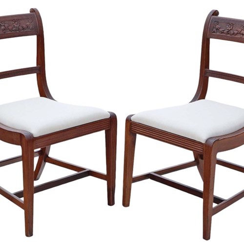 Antique Quality Pair Of 19Th Century Carved Mahogany Dining Bedroom Hall Chairs