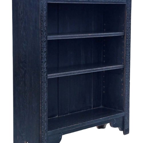 Large Quality Antique Gothic Ebonised Oak Adjustable Bookcase - Circa 1900