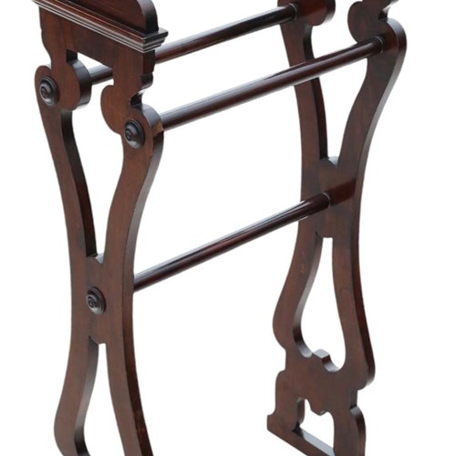 Antique Narrow Victorian Mahogany Towel Rail Stand - Quality Art Nouveau C1900