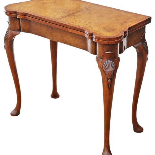 Antique Fine Quality Georgian Revival Burr Walnut Folding Card Or Tea Table