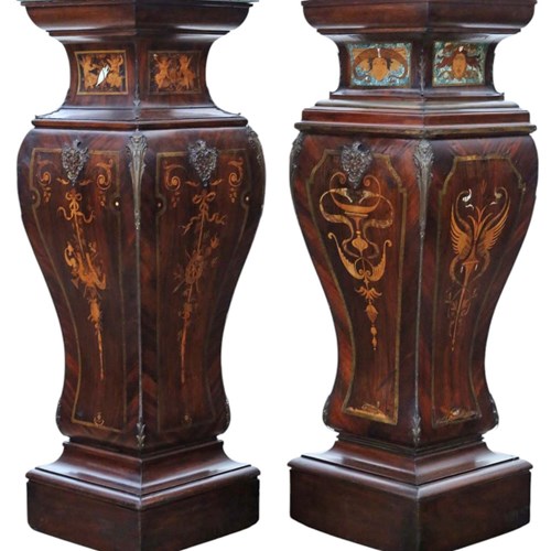  Antique Large Pair Of 19Th Century Neoclassical Jardiniere Statue Stands