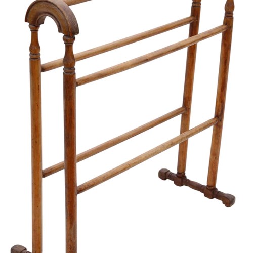 Antique C.1900 Fine Quality Beech & Walnut Towel Rail Stand