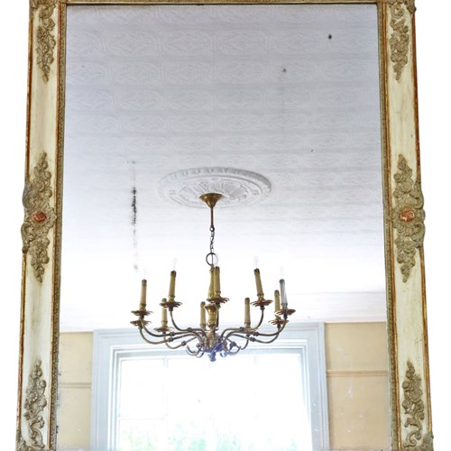 Very Large 19Th Century Antique Overmantle Wall Mirror – Painted Frame Vintage