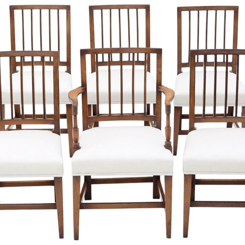 Antique Set Of 6 (5 Plus 1) Early 19Th Century Elm Kitchen & Dining Chairs