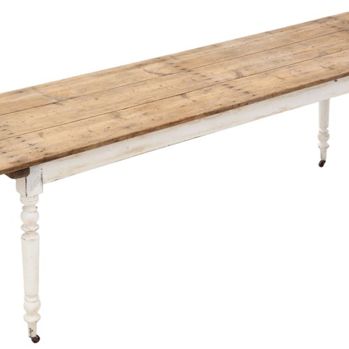 Antique Large Long Pine Refectory Dining Table – Kitchen Farmhouse Table C.1900