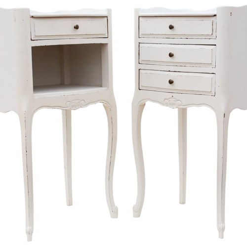 Vintage Pair Of White-Painted Bedside Tables – Quality Nightstands