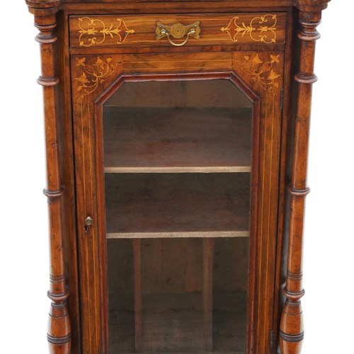 19Th Century Antique Inlaid Burr Walnut Music Stand / Pier Display Cabinet