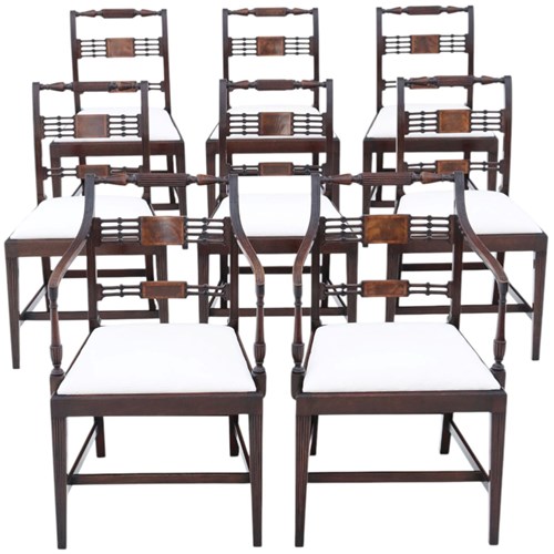 Antique Revival Set Of 8 Regency Mahogany Dining Chairs (6 + 2 Carvers) – C.1940