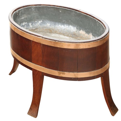Antique C.1800 Georgian Mahogany & Brass Wine Cooler, Planter Or Log Basket