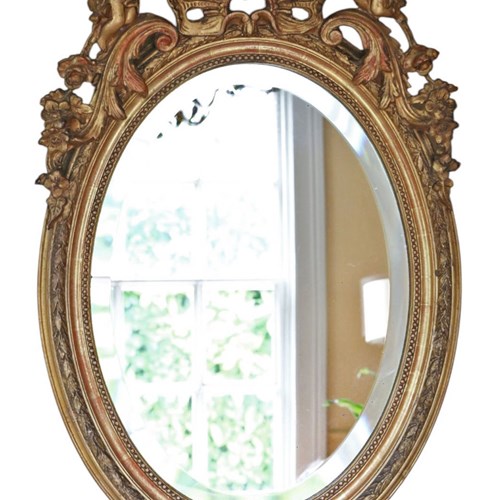 Antique Large 19Th Century Oval Gilt Overmantel Wall Mirror – High Quality