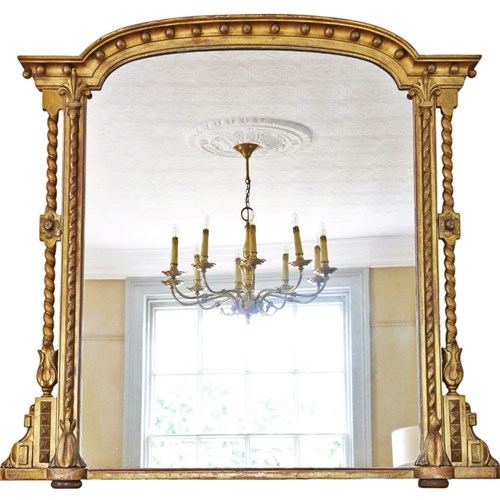 Large 19Th Century Giltwood Overmantel Mirror