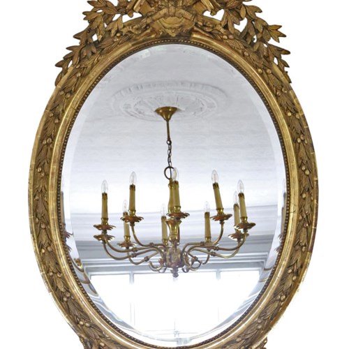 Antique 19Th Century Large Oval Gilt Wall Mirror