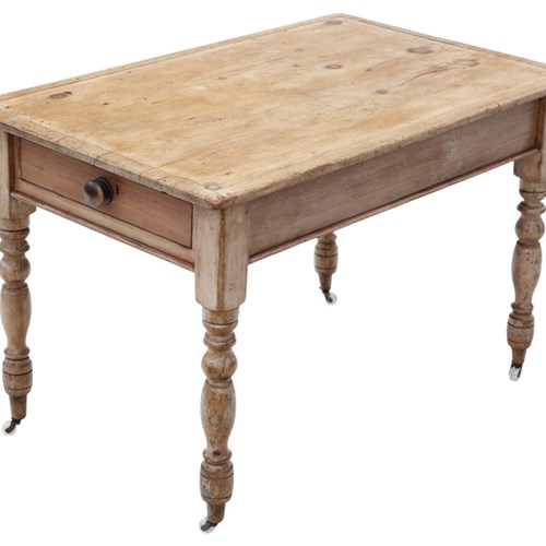Antique 19Th Century Rustic Pine Dining Kitchen Table With Two Drawers – Quality